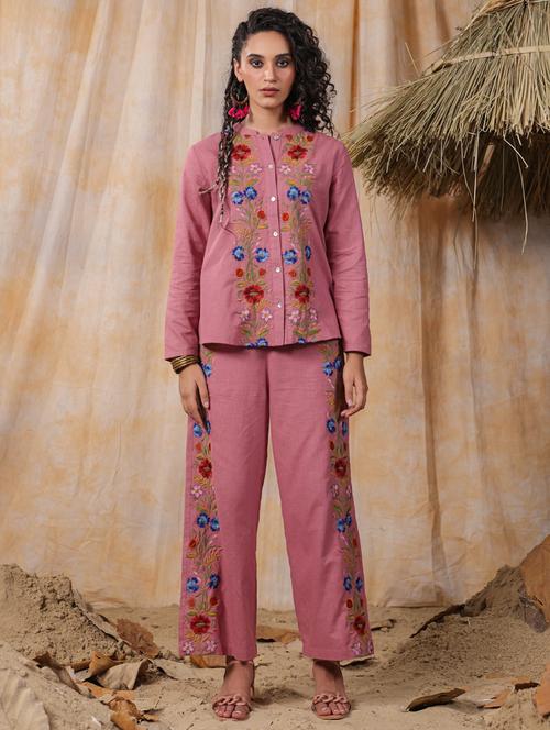 women pink embroidered top and palazzos co-ord set - 20806899 -  Standard Image - 0