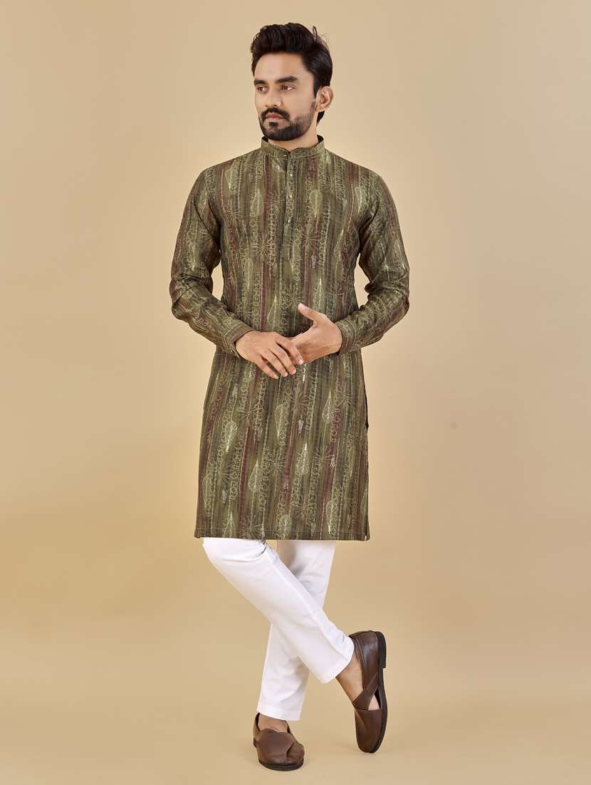 green mandarin neck long kurta