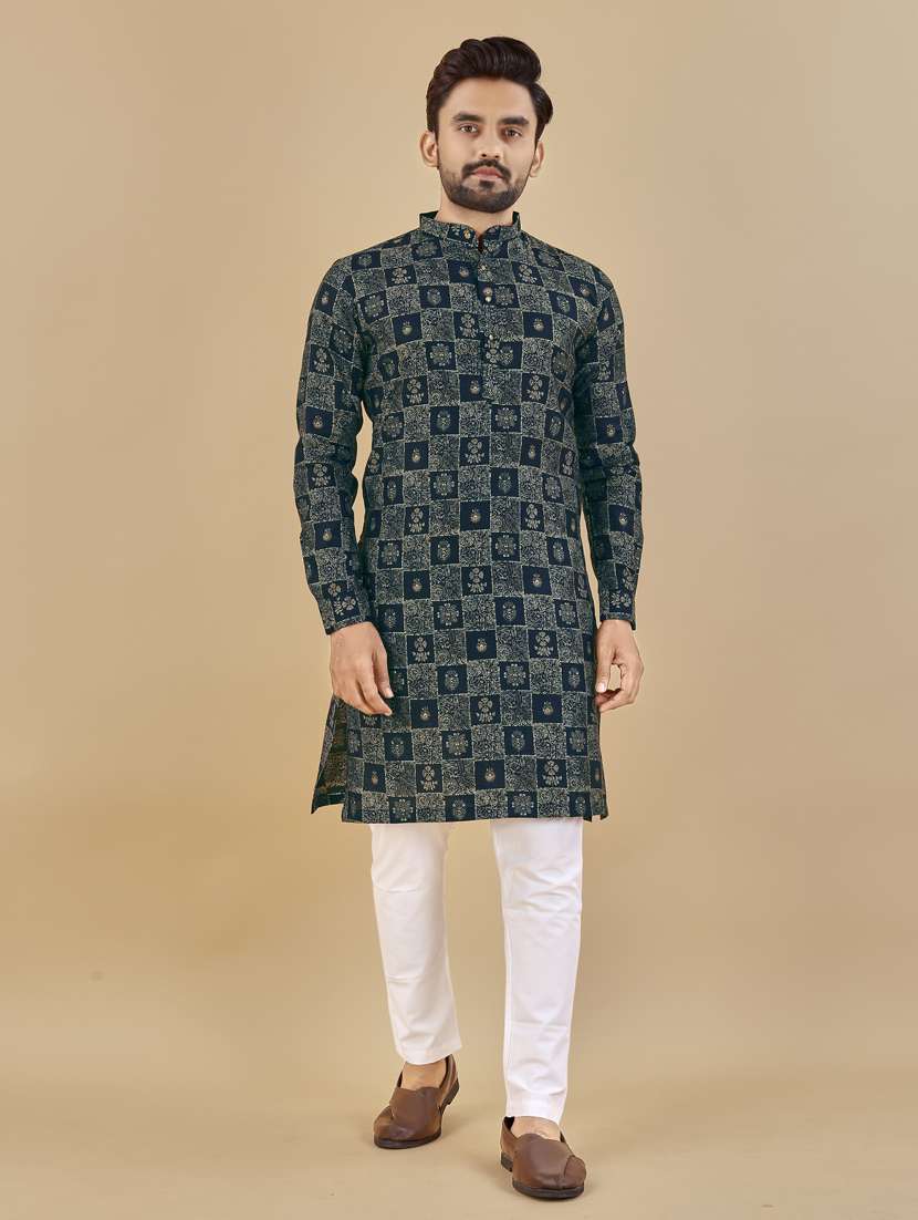 teal mandarin neck long kurta