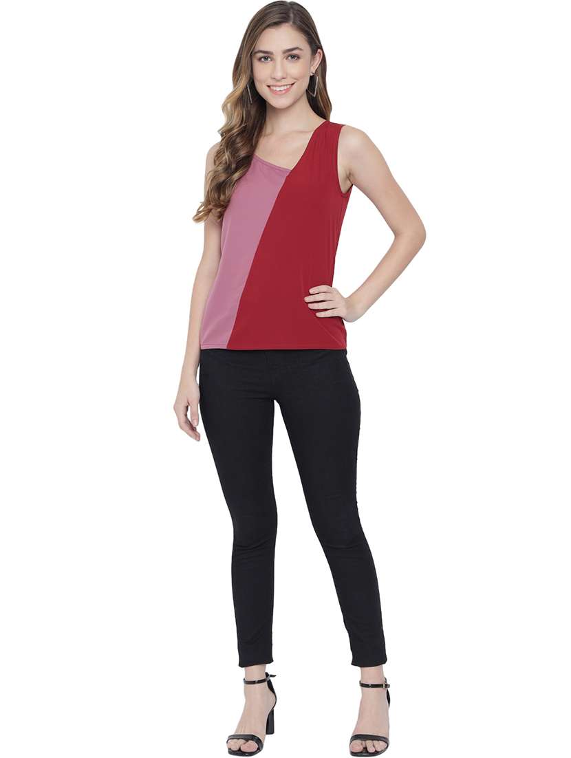 women color blocked asymmetric neck top - 20807174 -  Standard Image - 4