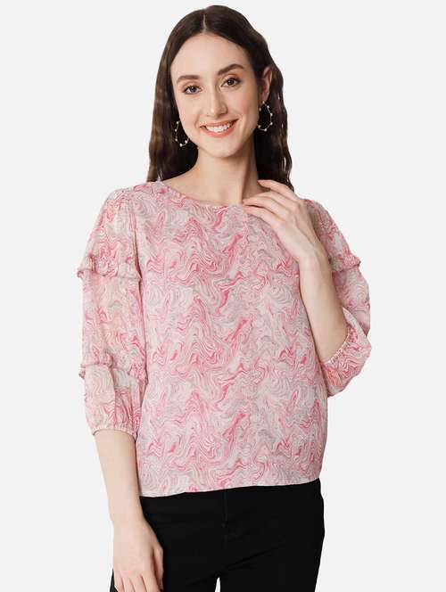 women pink printed regular top - 20807181 - Standard Image - 0