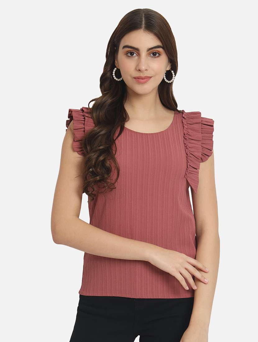 peach self design sleeves detailed regular top