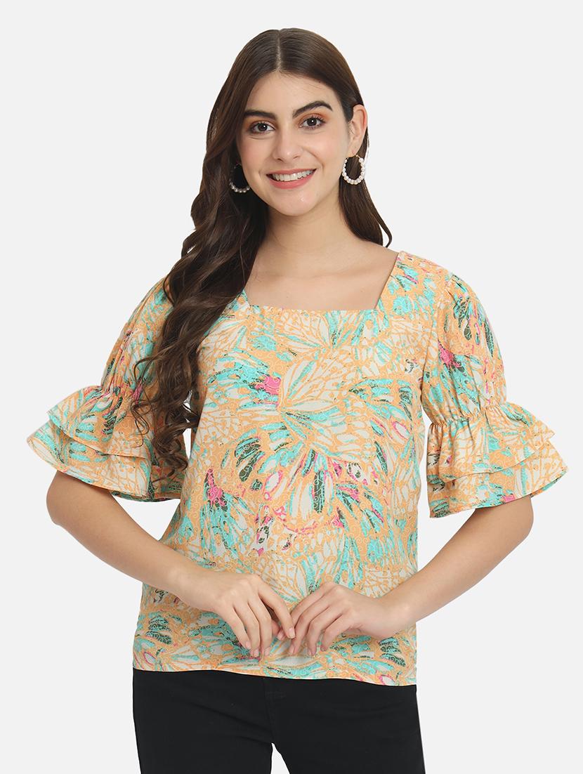 multi coloured bell sleeves regular top - 20807191 -  Zoom Image - 0