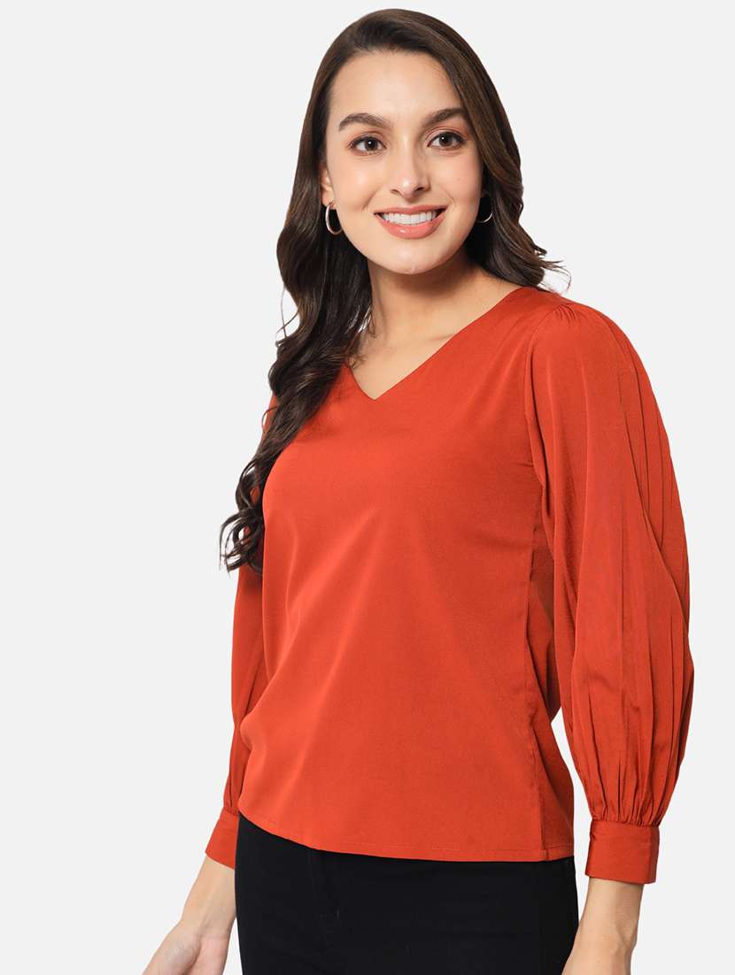 solid rust v-neck regular top - 20807192 -  Standard Image - 1