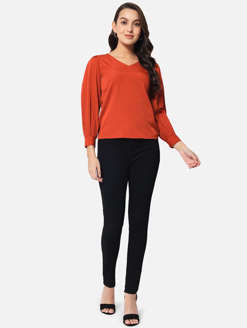 solid rust v-neck regular top - 20807192 -  Standard Image - 4