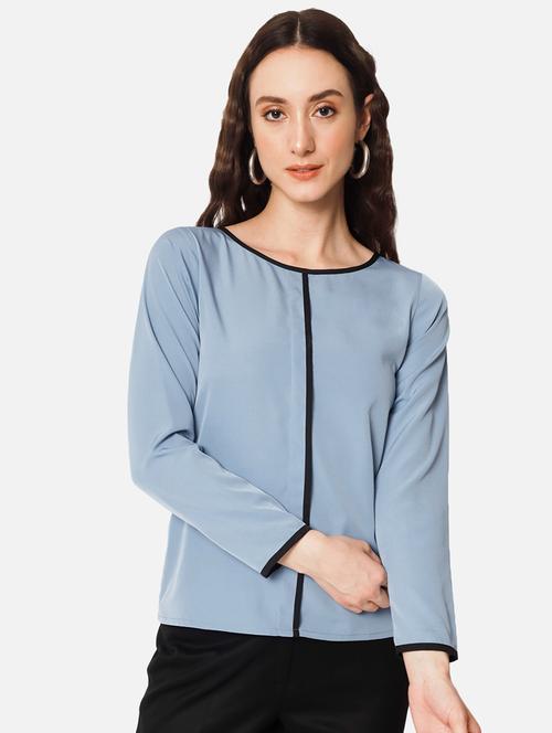 solid light blue detailed regular top - 20807196 -  Standard Image - 0