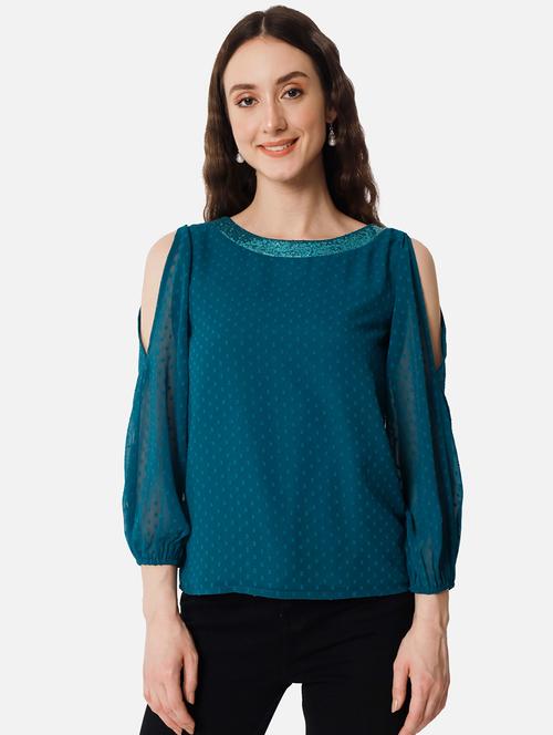 teal blue self design regular top - 20807198 - Standard Image - 0