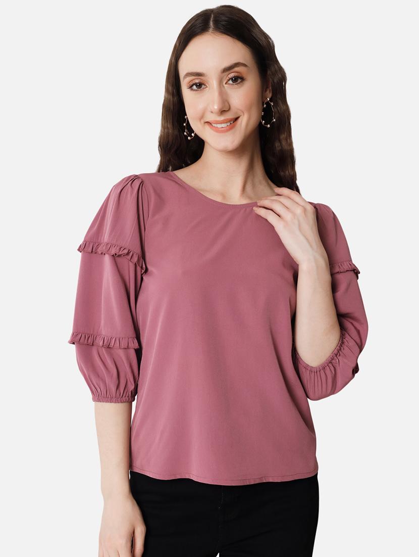 solid pink detailed regular top - 20807201 -  Zoom Image - 0