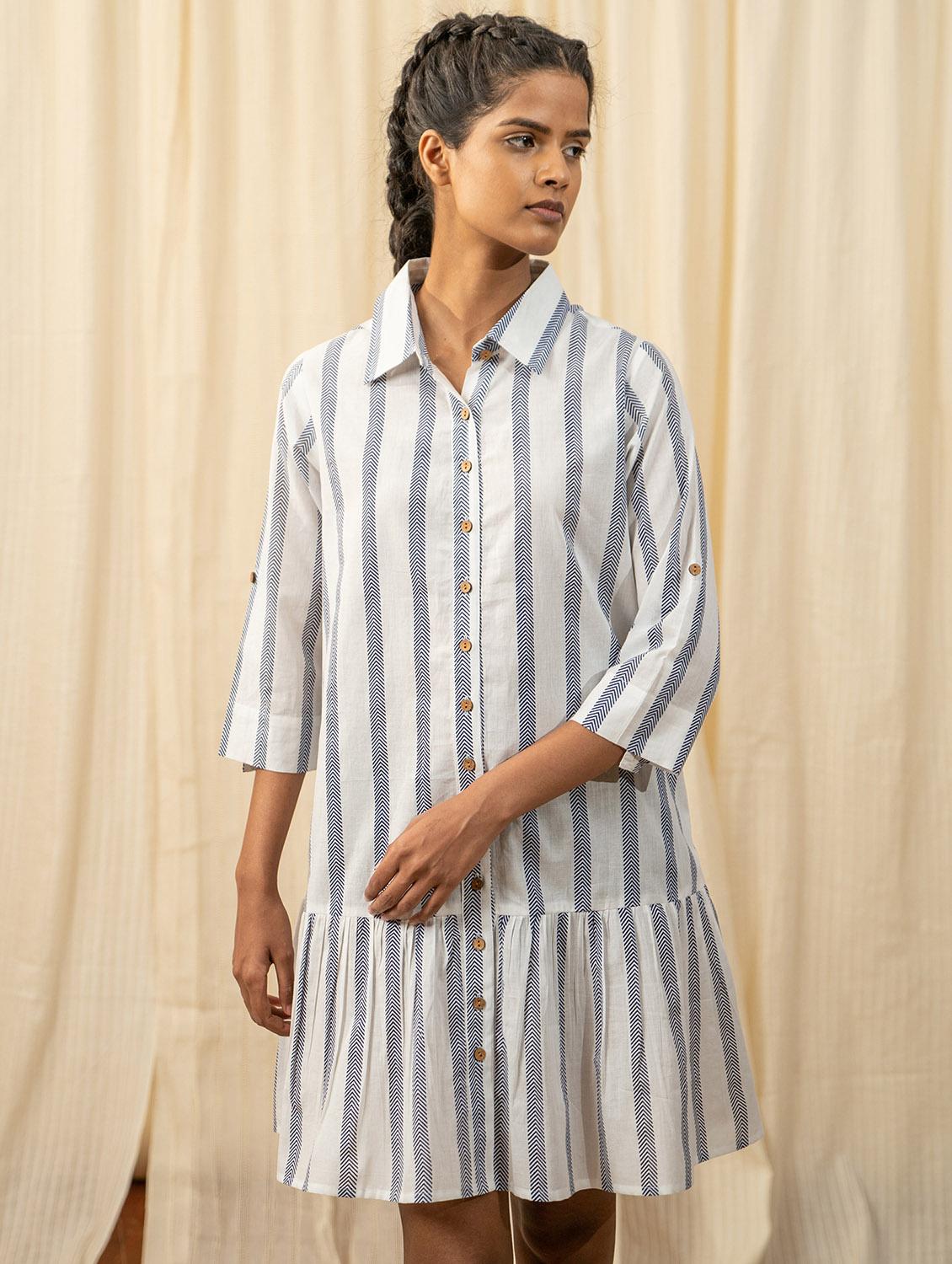 women white stripes printed a-line dress - 20807323 - Zoom Image - 0