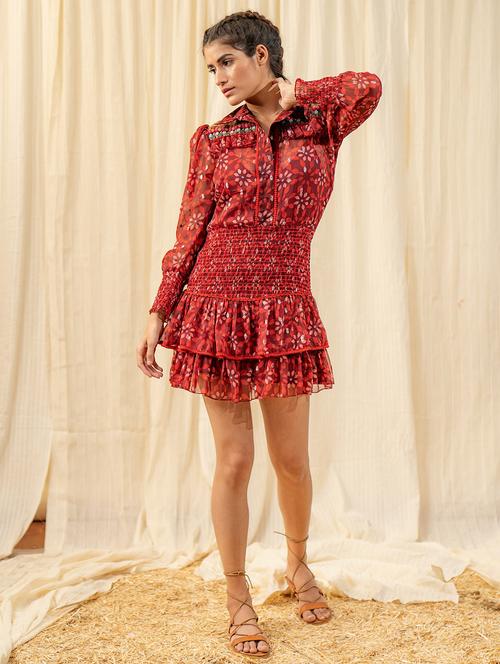 women red printed layered dress - 20807328 - Standard Image - 0