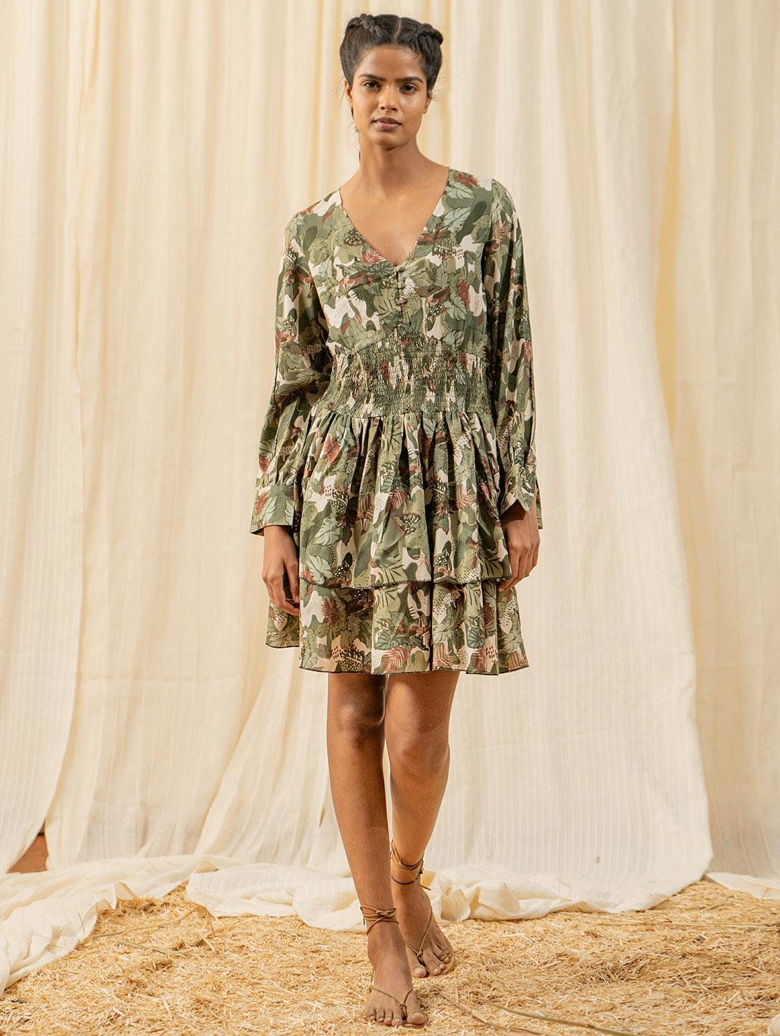 women green printed layered dress - 20807329 -  Zoom Image - 0