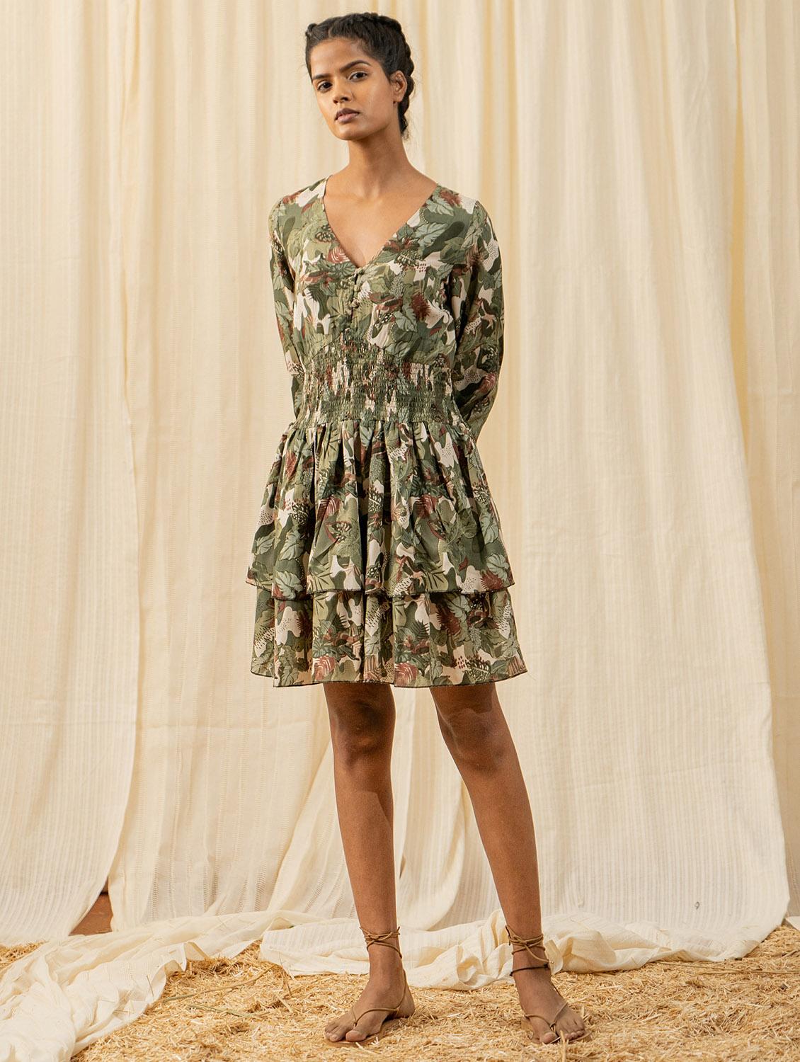 women green printed layered dress - 20807329 -  Standard Image - 1