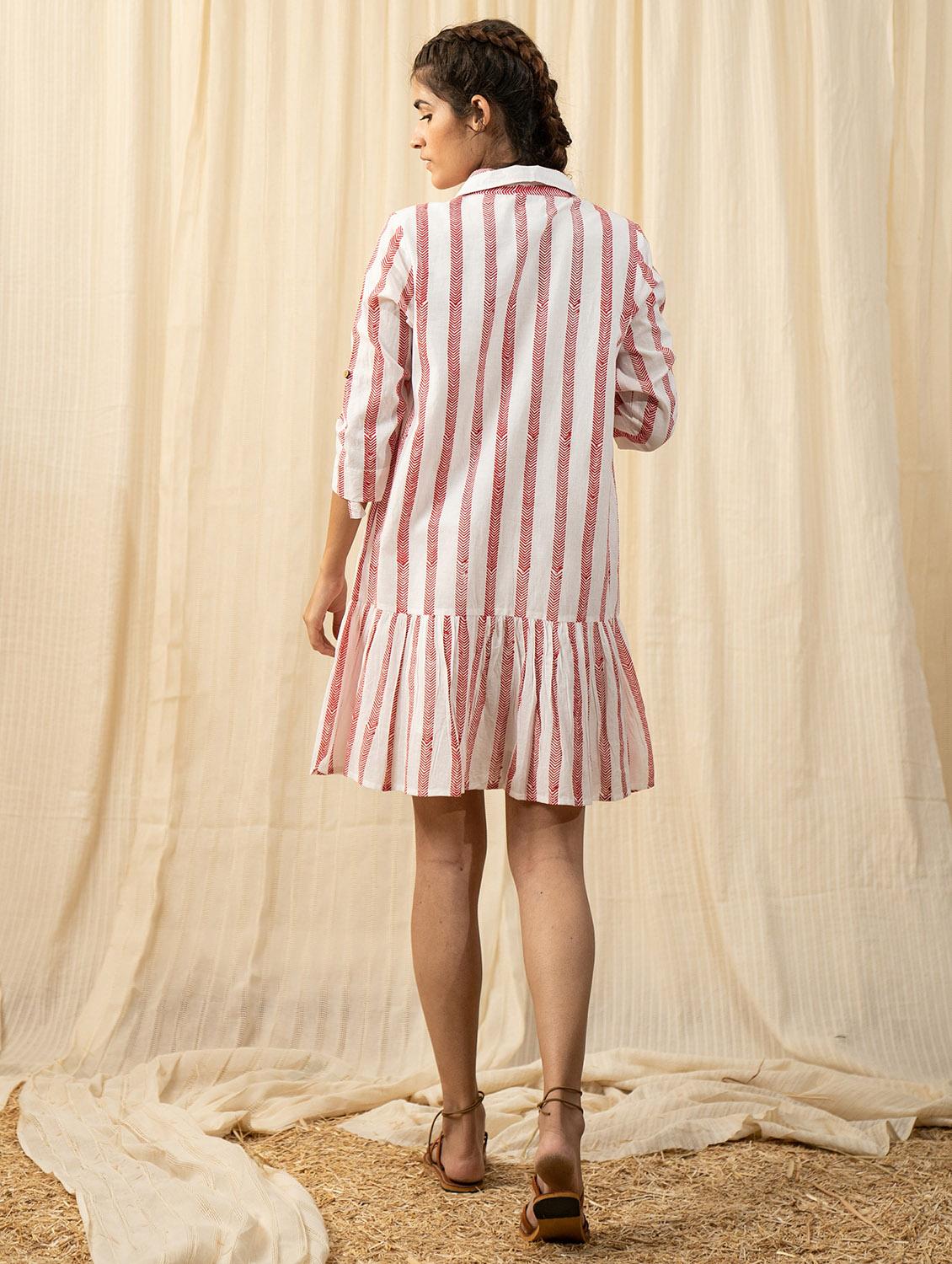 white chevron striped detailed tiered panel dress - 20807334 - Standard Image - 1