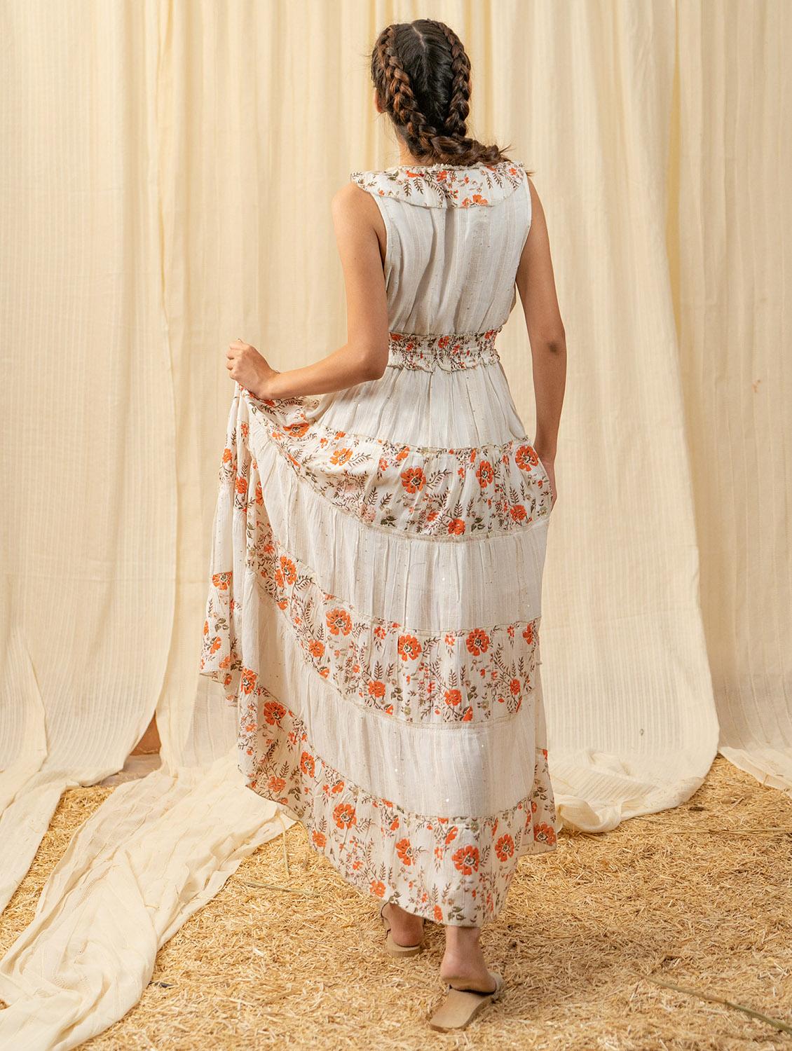 women white floral printed tiered dress - 20807335 -  Standard Image - 1
