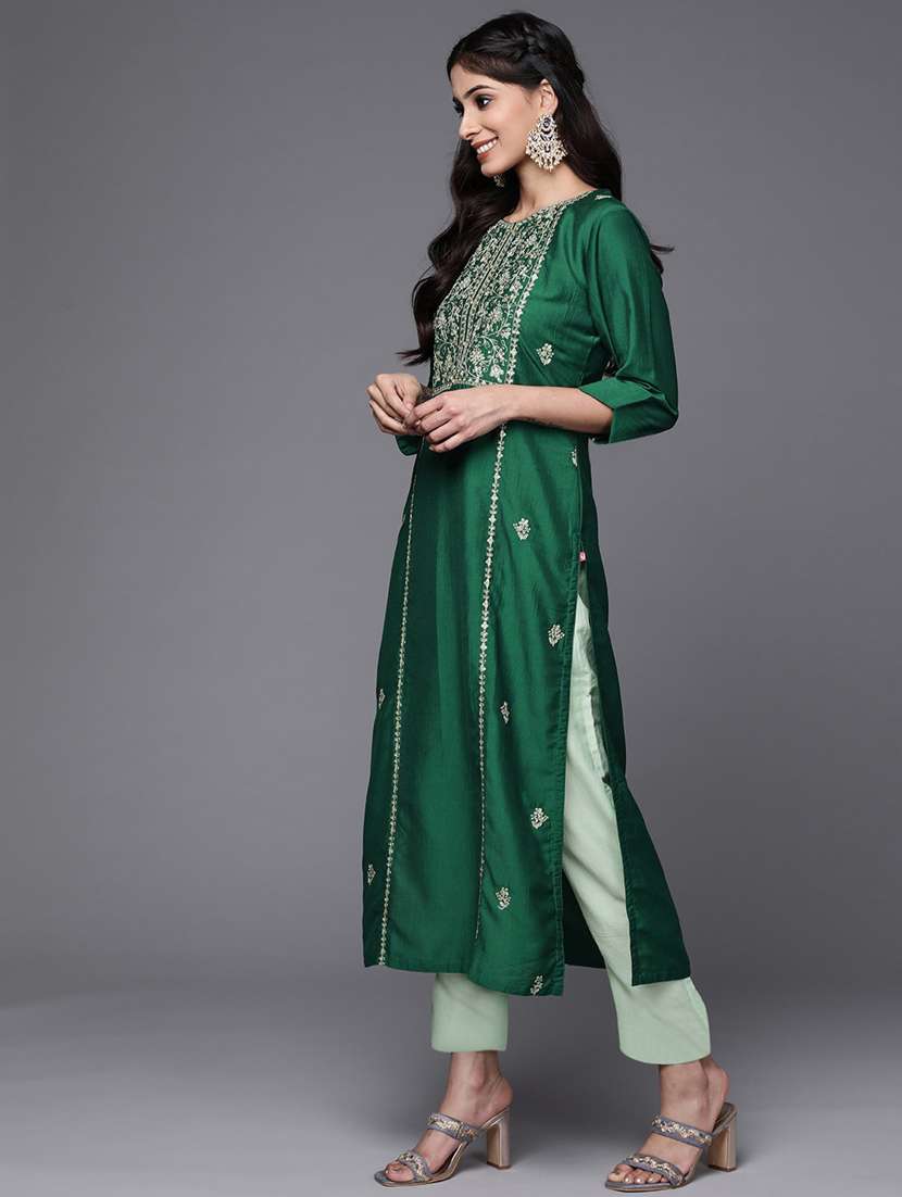 women three quarter sleeve kurta pant with dupatta set - 20809527 -  Standard Image - 1
