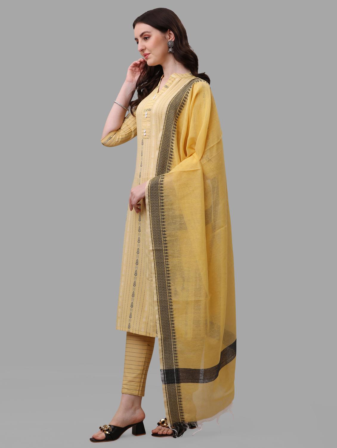 yellow three quarter sleeve kurta pant set - 20809539 - Standard Image - 1