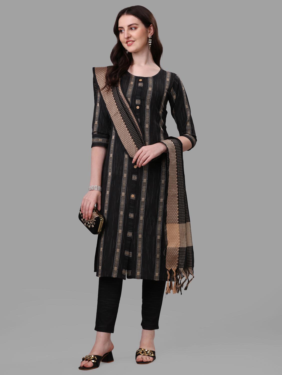 black three quarter sleeve kurta pant set - 20809541 - Standard Image - 4