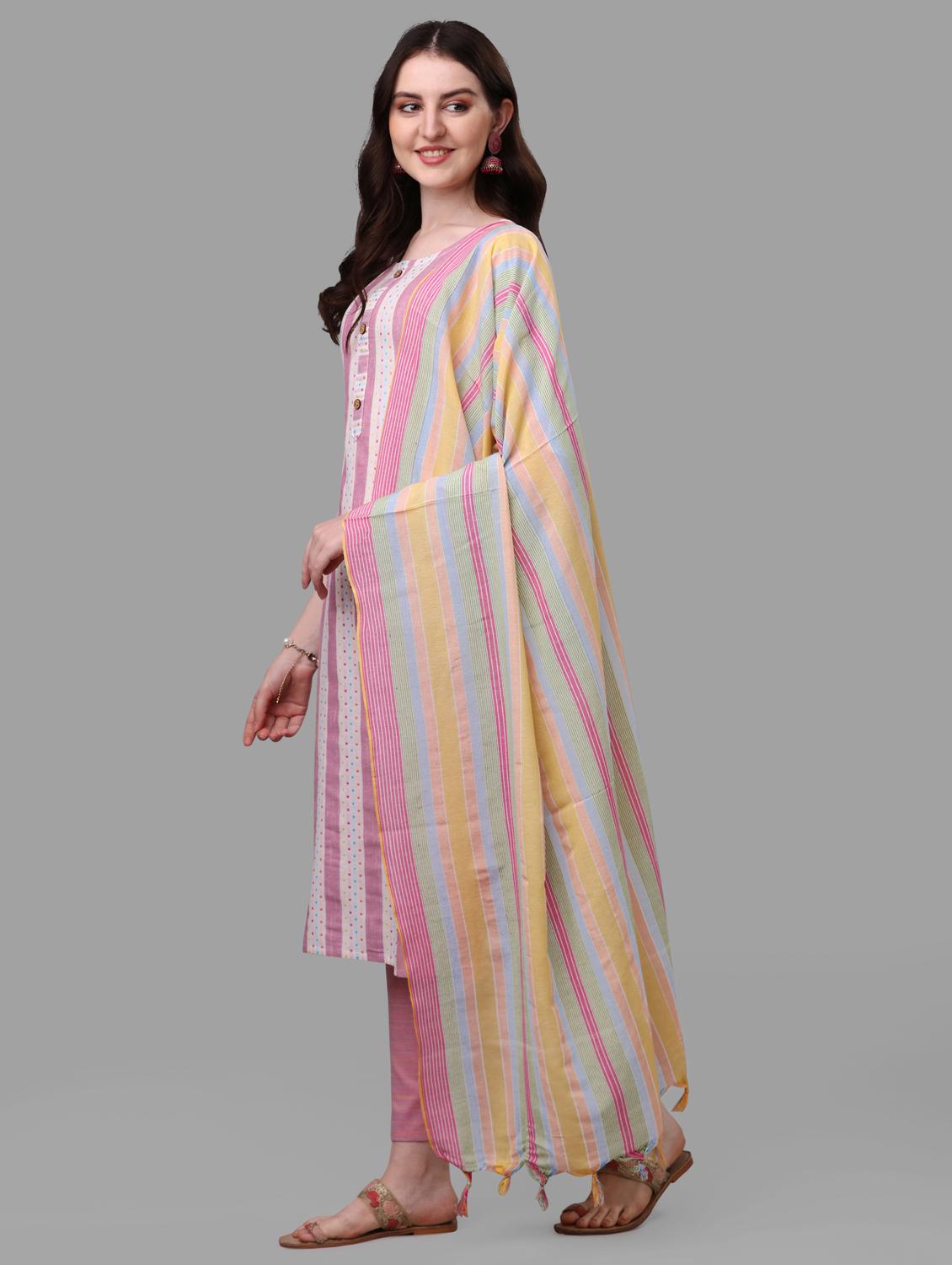 pink striped printed detailed kurta & pant set - 20809547 - Standard Image - 1