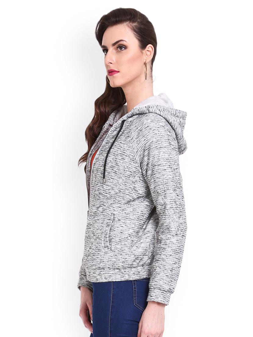 women grey melange solid hoodie jacket - 20810313 - Standard Image - 1
