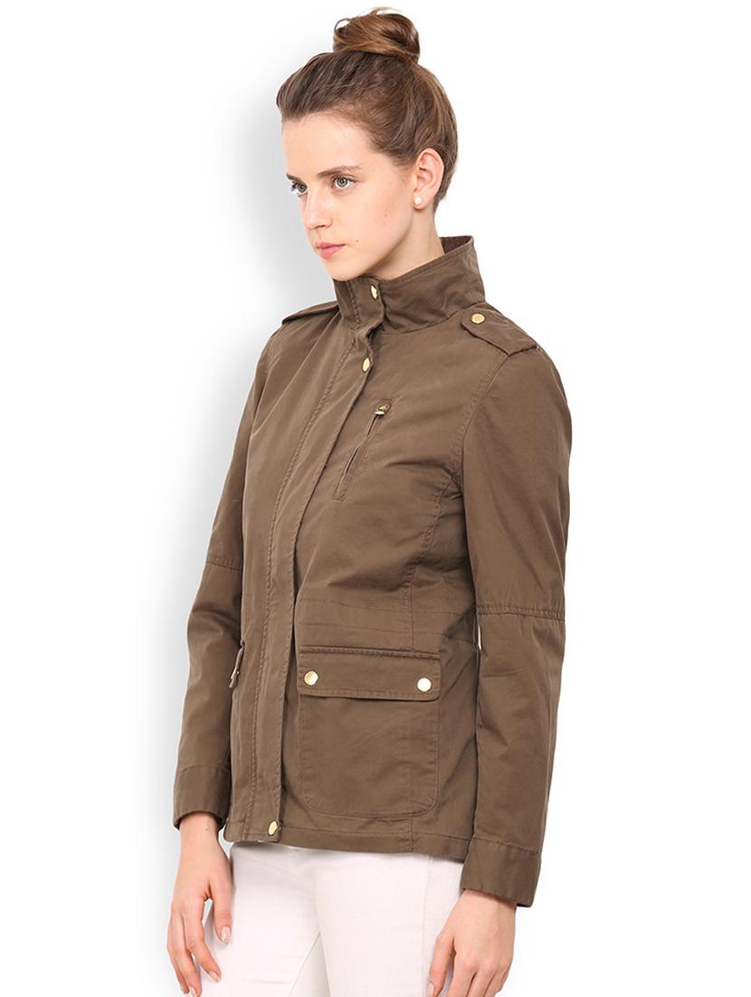 coffee brown polyester regular jacket - 20810365 -  Standard Image - 1