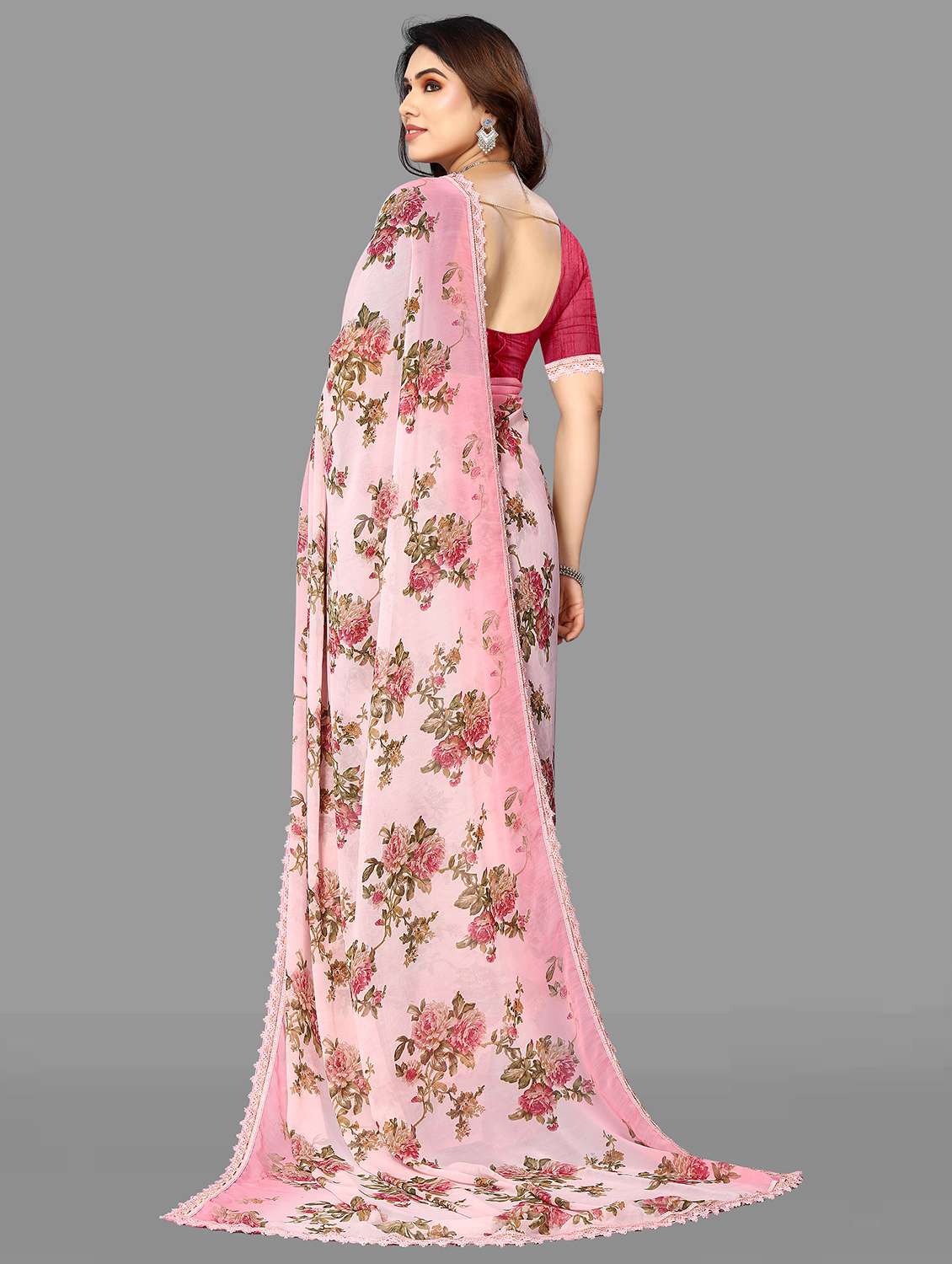 women rosewater floral printed saree with blouse - 20810946 -  Standard Image - 1