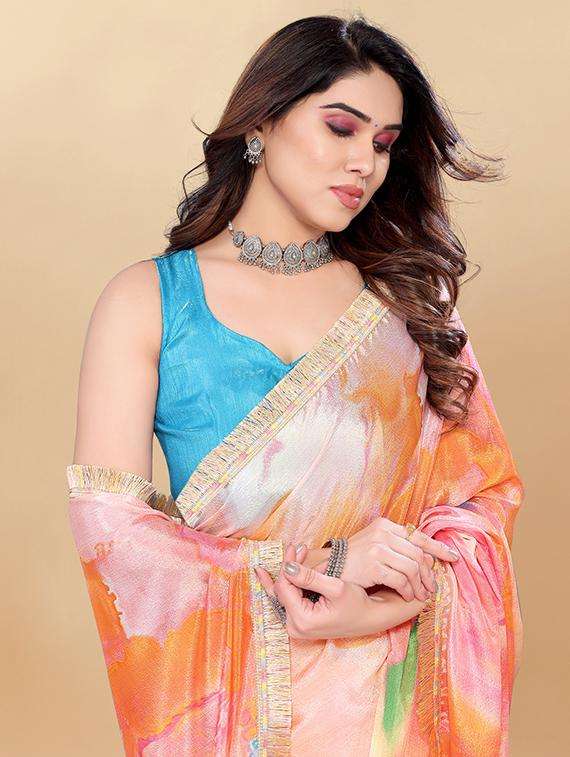 women multi color printed chiffon saree with blouse - 20810976 -  Standard Image - 1