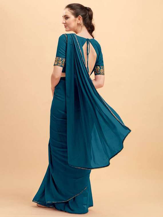 Women Teal Embellished Saree With Blouse - 20810980 -  Standard Image - 1