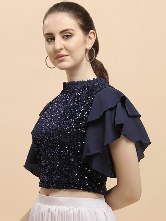 women navy blue self-designed crop top - 20811083 -  Standard Image - 1