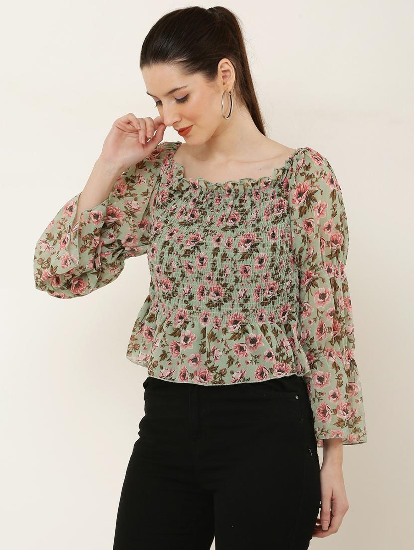 women green floral printed peplum top - 20811167 - Standard Image - 1