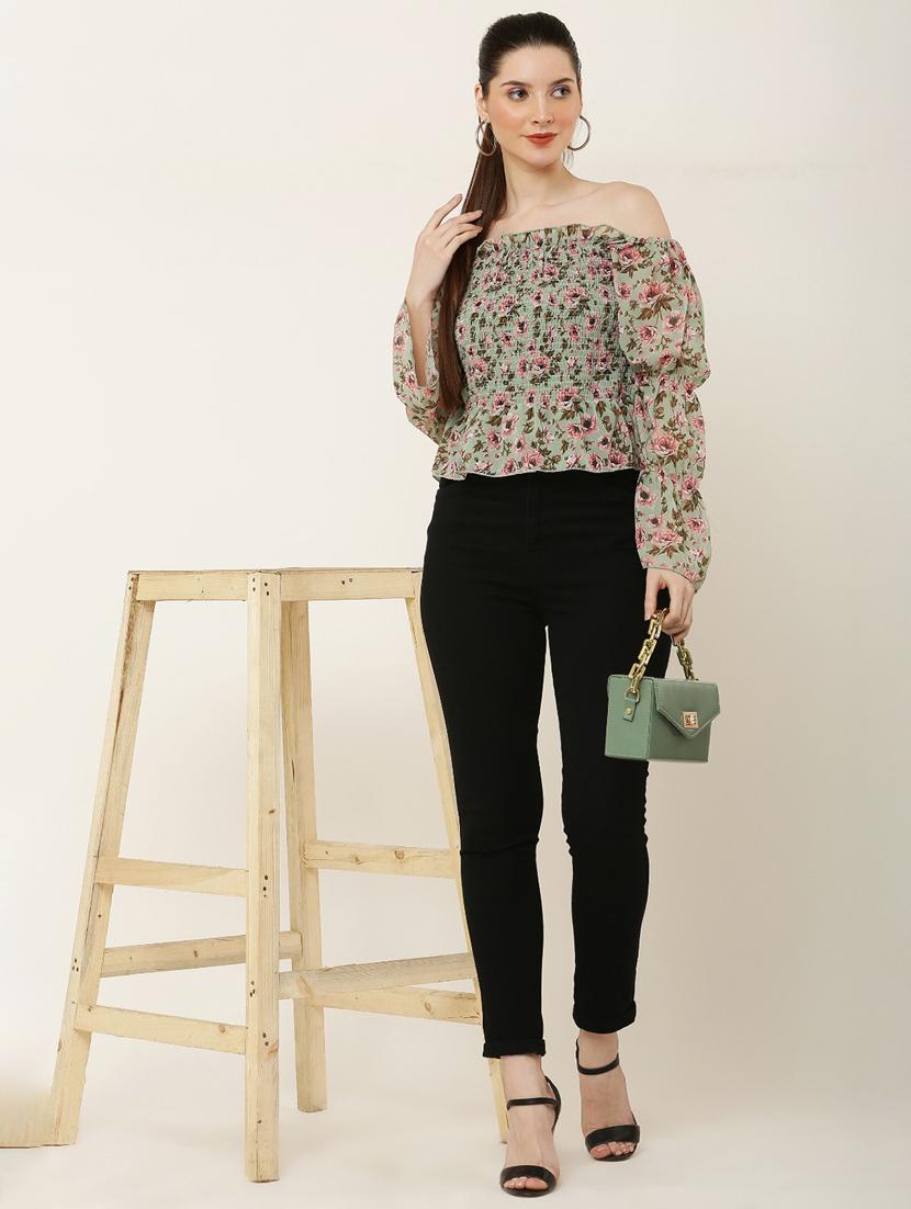 women green floral printed peplum top - 20811167 - Standard Image - 4