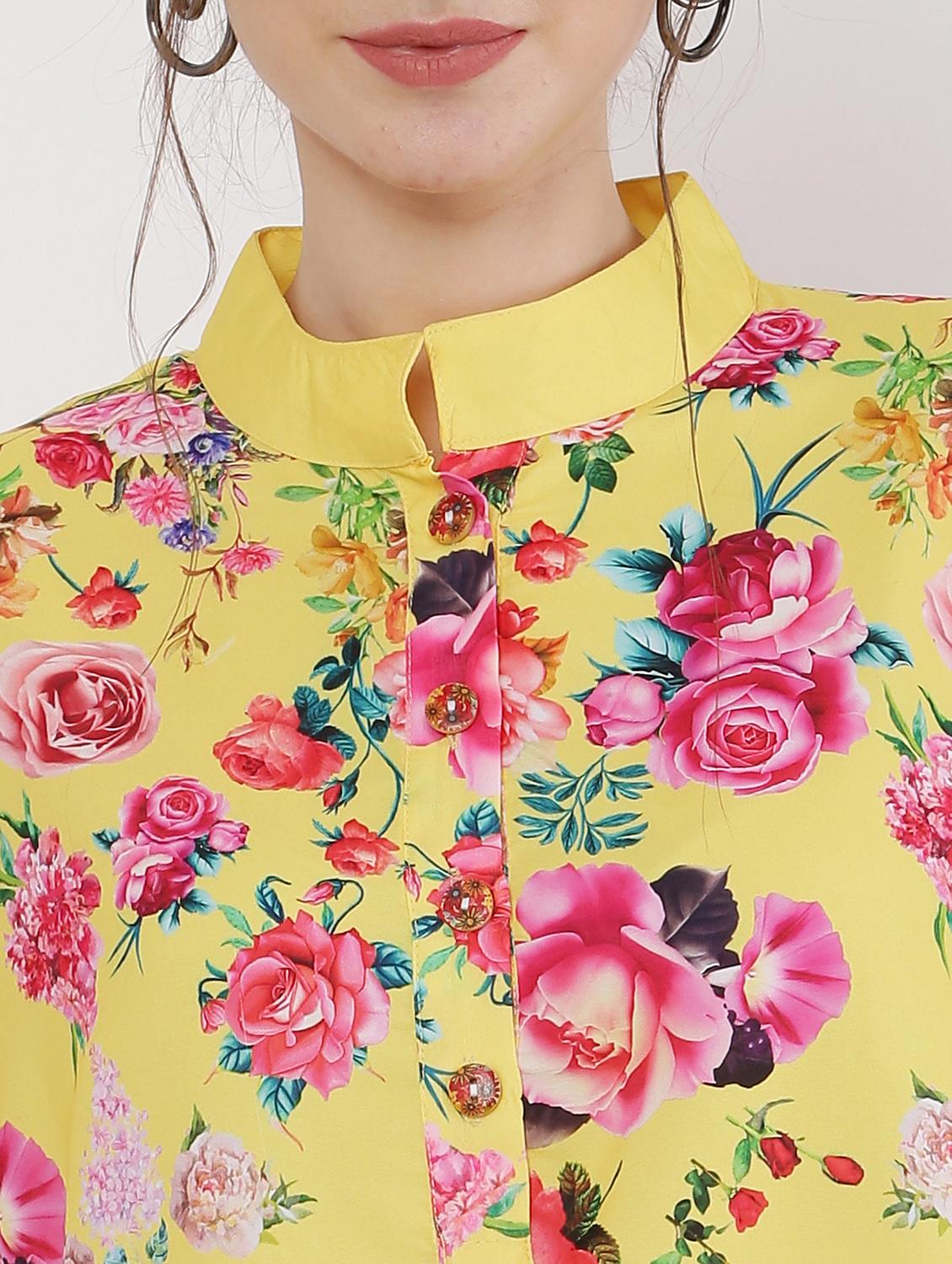 yellow floral printed regular top - 20811197 - Standard Image - 4