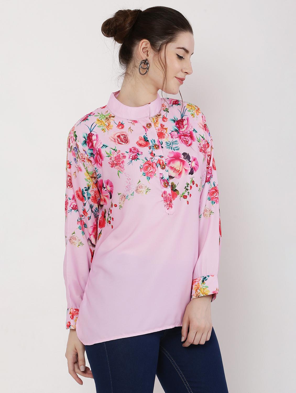 pink floral printed regular top - 20811200 -  Standard Image - 1