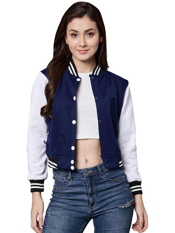women blue color block bomber jacket - 20811613 - Standard Image - 1