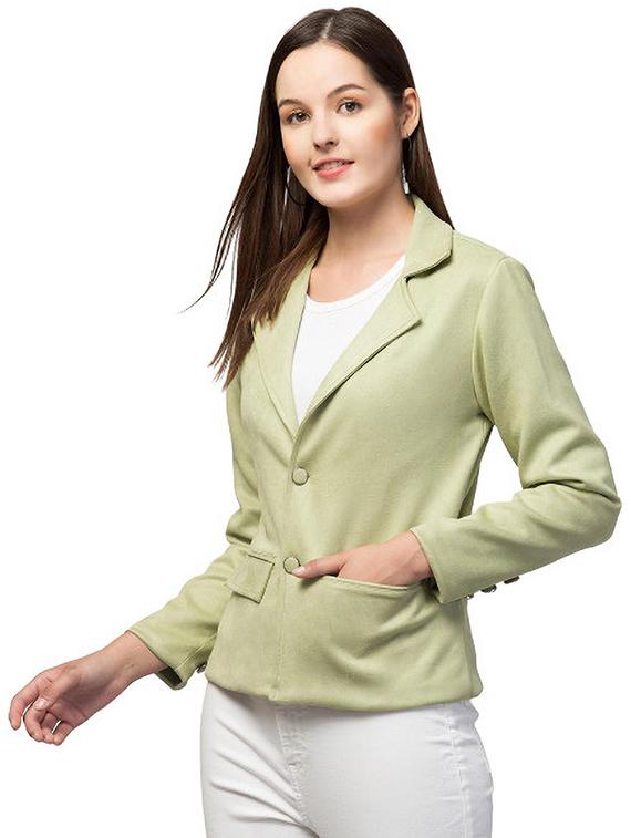 women green solid regular coat - 20811659 - Standard Image - 1