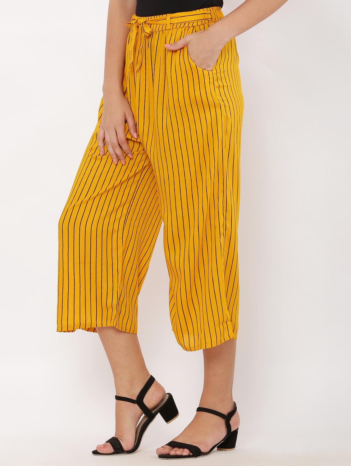women mid-rise yellow stripes capri - 20811663 - Standard Image - 1