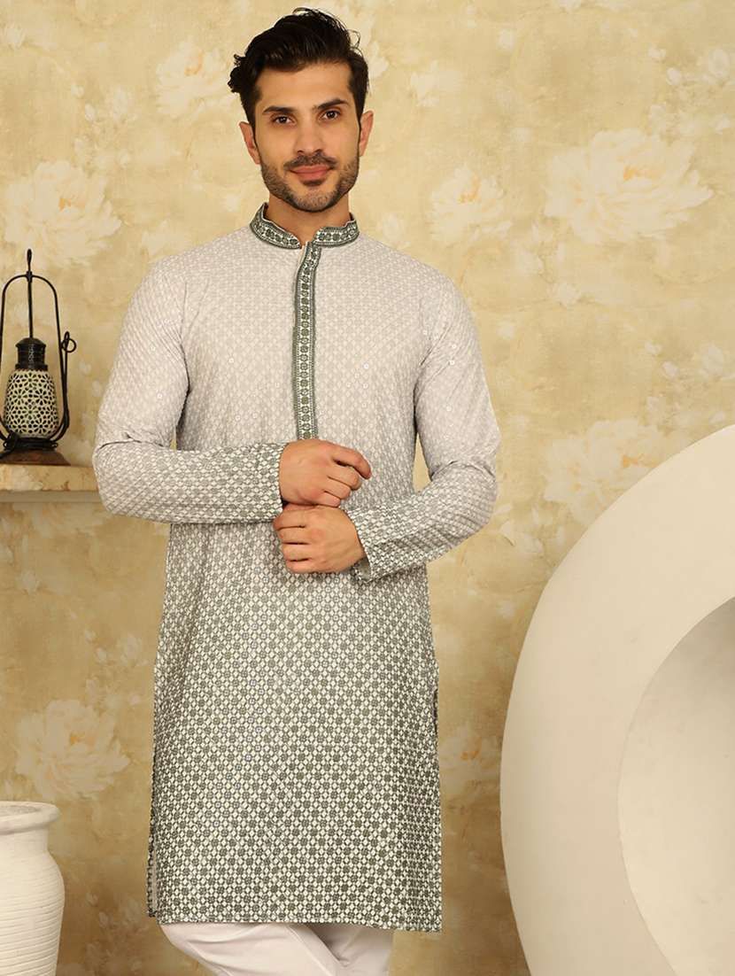 men ombre mandarin neck long kurta