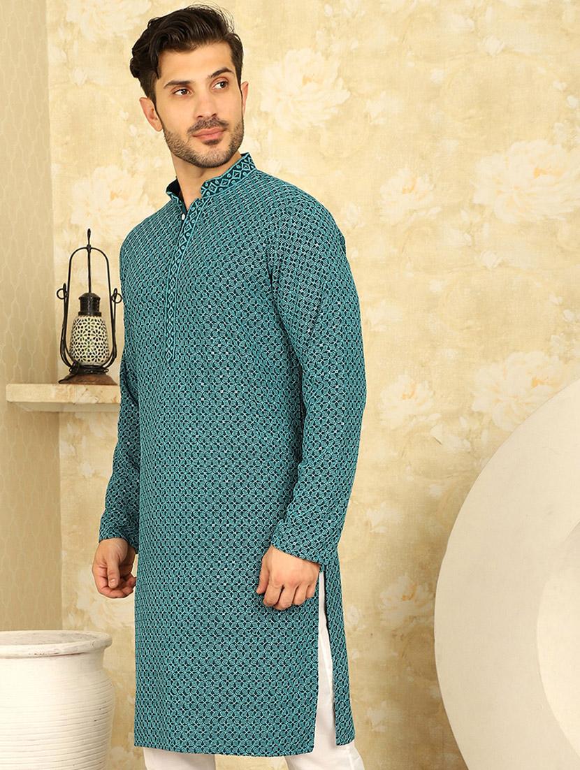 teal viscose long kurta - 20811861 - Standard Image - 1