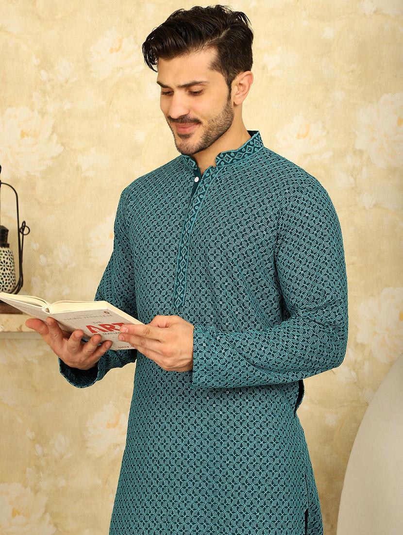 teal viscose long kurta - 20811861 - Standard Image - 4