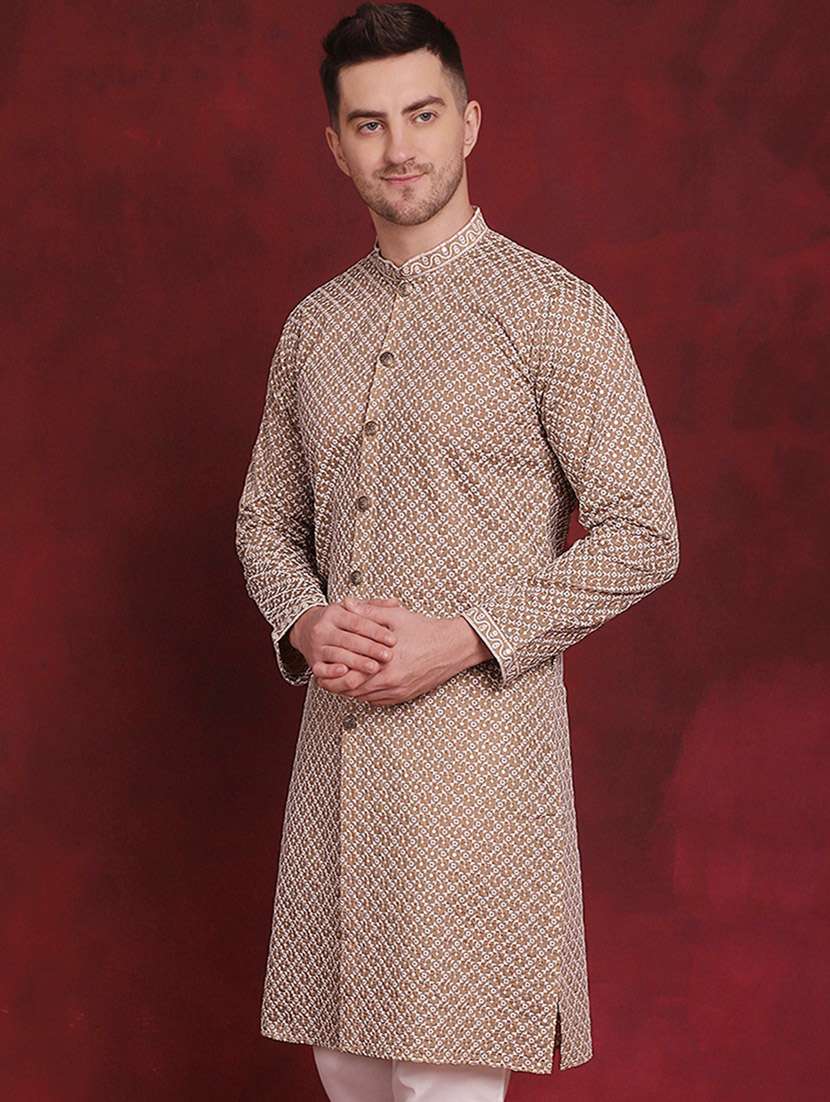 men mandarin neck embroidered long kurta - 20811863 -  Standard Image - 1
