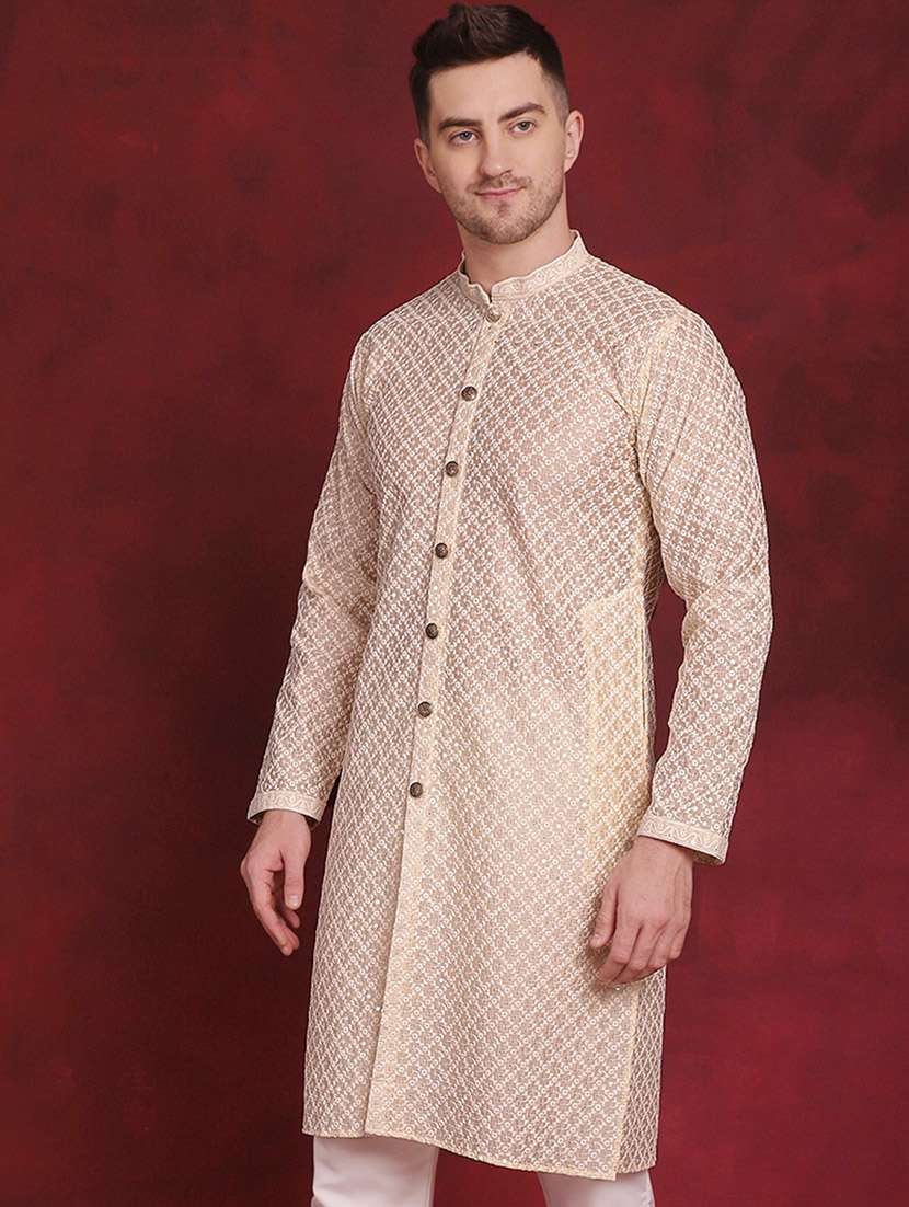 men mandarin neck embroidered long kurta - 20811864 -  Standard Image - 1