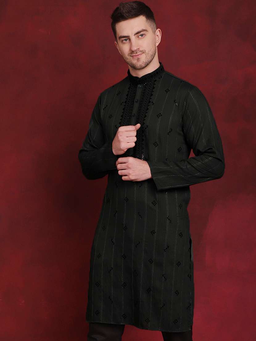 black embroidered viscose long kurta - 20811870 -  Standard Image - 1