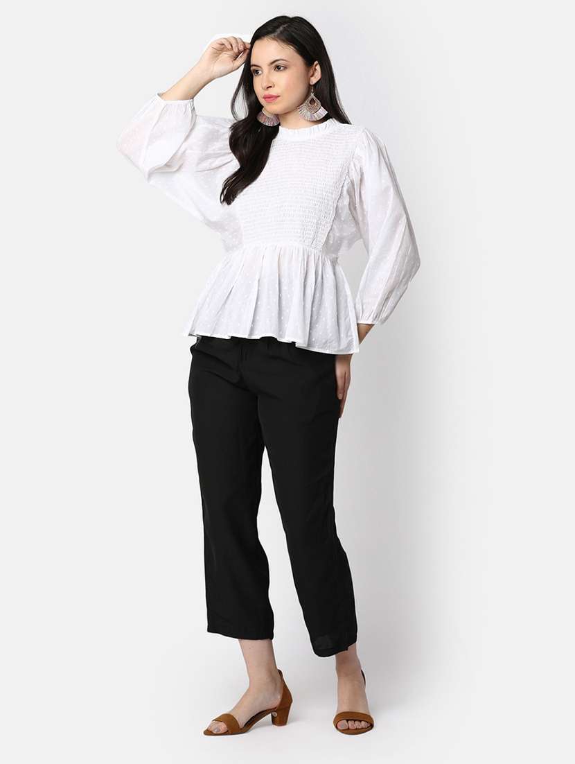 women white solid with work peplum top - 20812191 -  Standard Image - 4