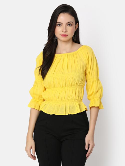 women yellow solid peplum top - 20812192 - Standard Image - 0
