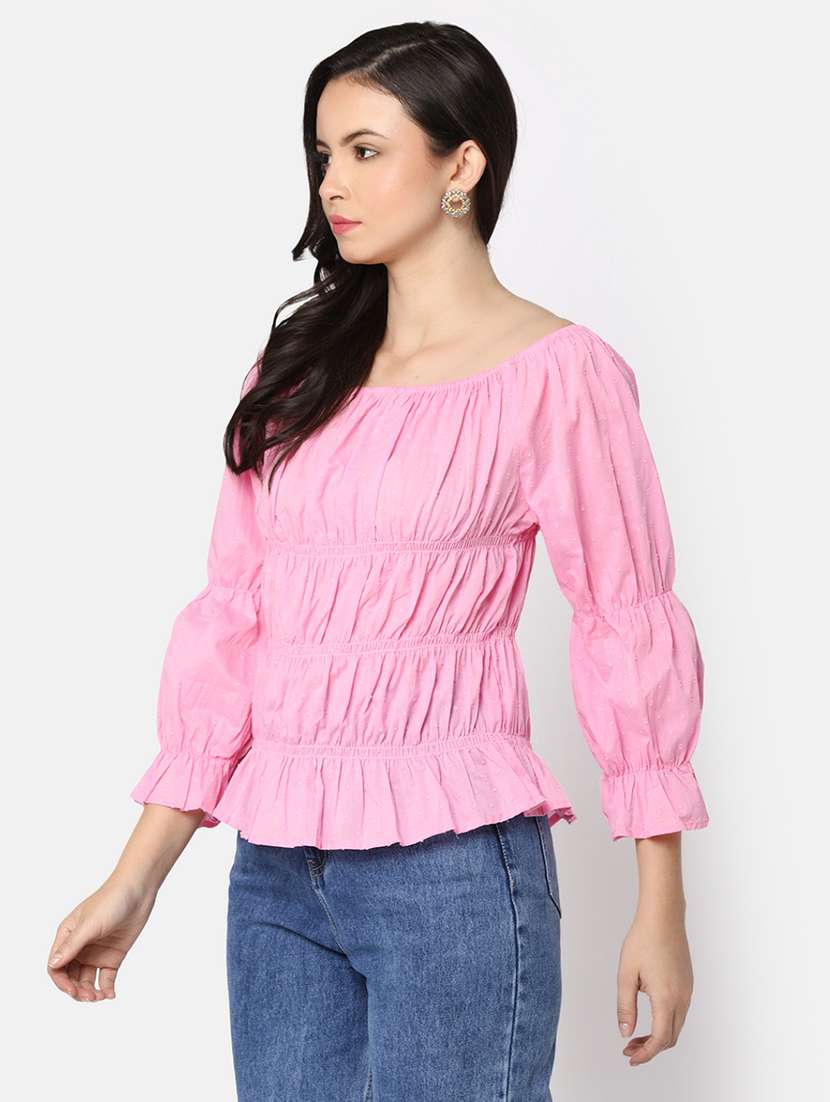 women pink solid peplum top - 20812207 -  Standard Image - 1