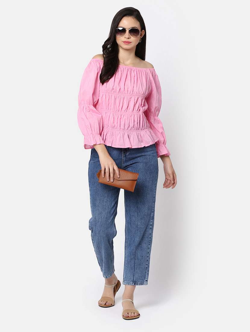 women pink solid peplum top - 20812207 -  Standard Image - 4