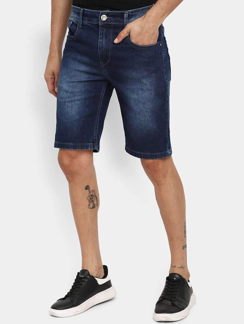 men mid-rise navy-blue denim short - 20813241 -  Standard Image - 1
