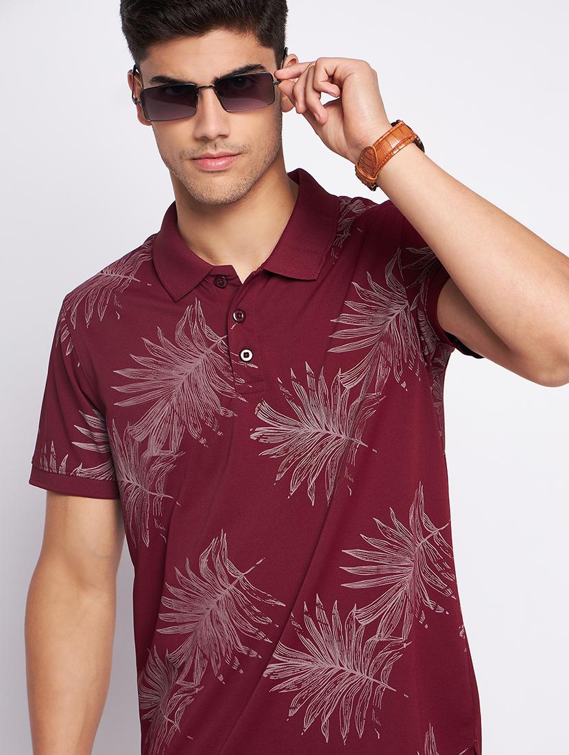 maroon polyester all over print tshirt - 20814378 - Standard Image - 1