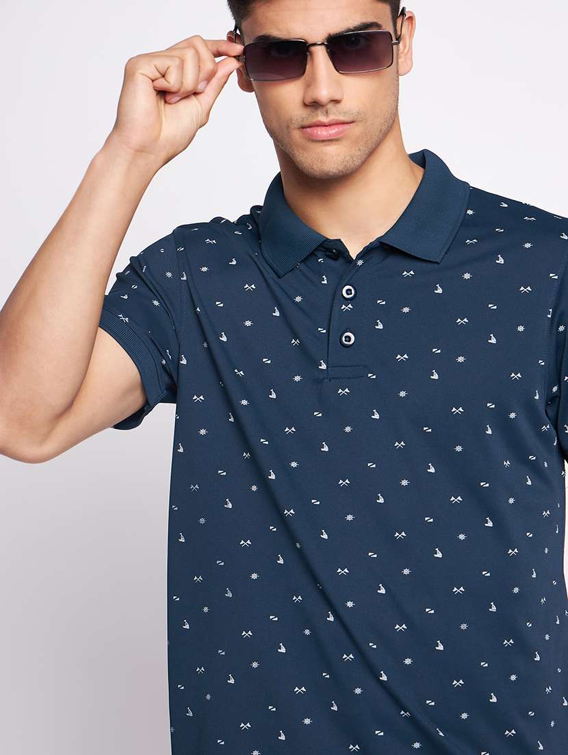 navy blue polyester all over print tshirt - 20814394 - Standard Image - 1