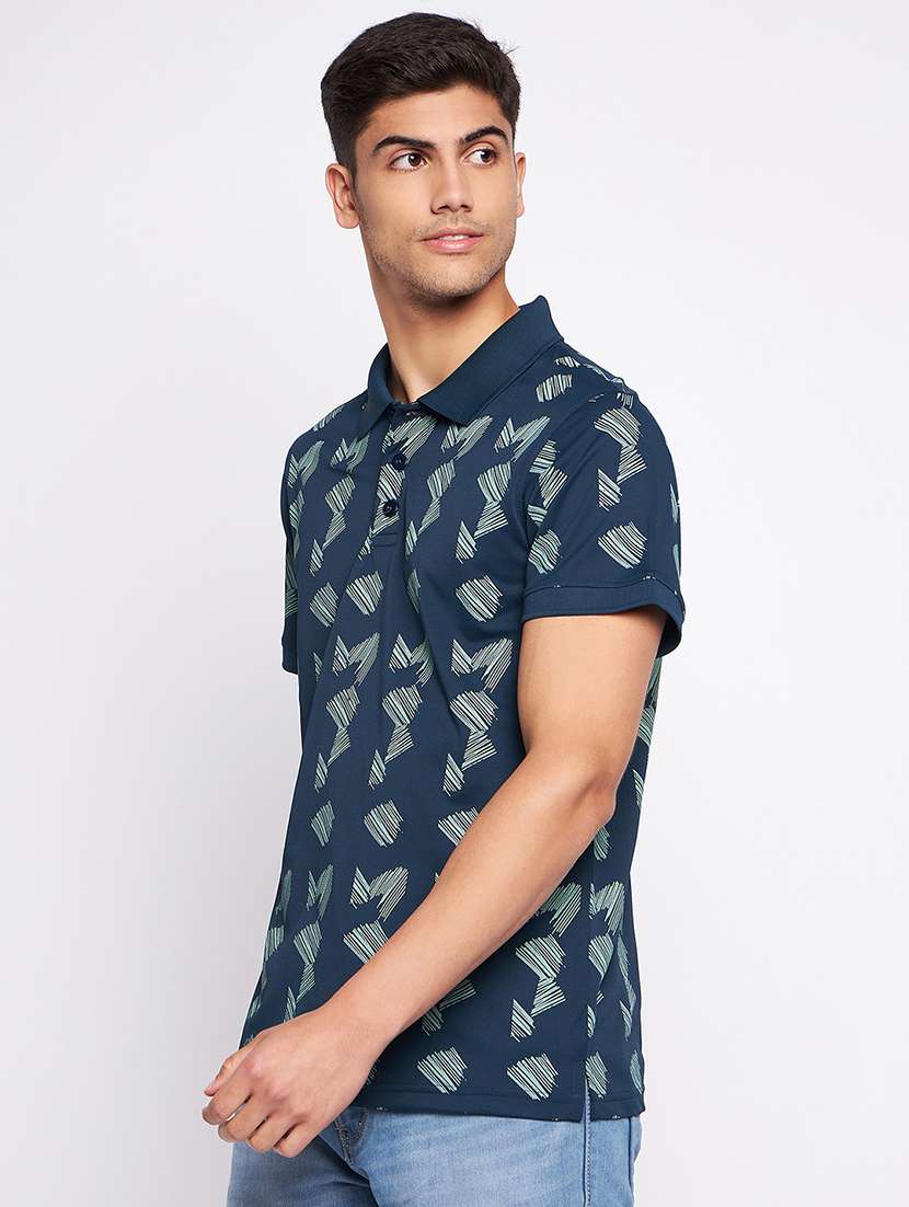 navy blue polyester all over print tshirt
