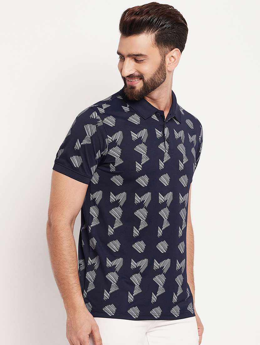 navy blue polyester all over print tshirt